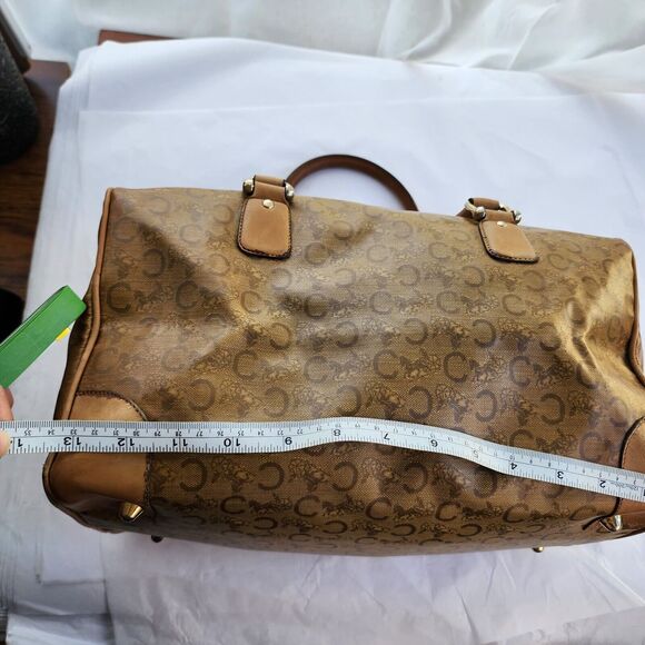 Vintage CELINE Boston Weekend Bag Coated Canvas & Leather Macadam  Tan Large - Picture 11 of 12